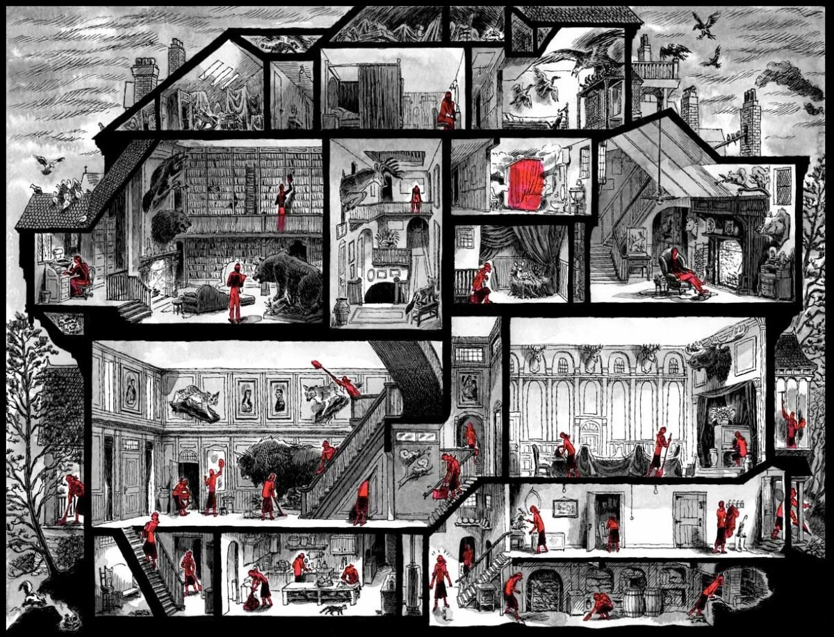 Labyrinthe d'une maison du roman graphique GRAVENEYE de Sloane Leong et illustré par Anna Bowles.  (Image : Anne Bowles, TKO.)