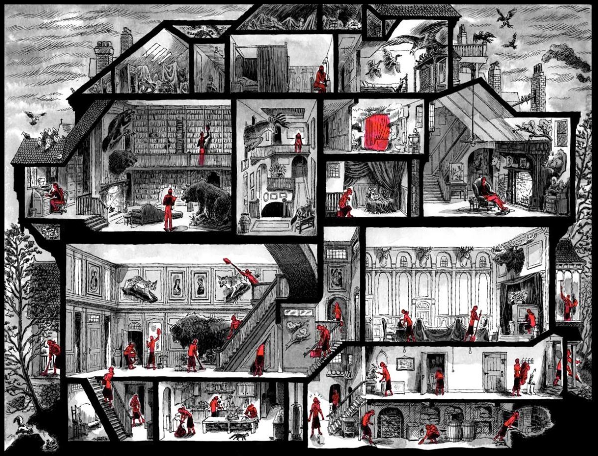 Labyrinth of a house from GRAVENEYE graphic novel by Sloane Leong and illustrated by Anna Bowles. (Image: Anne Bowles, TKO .)