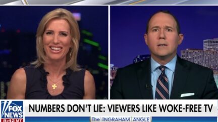 Laura Ingraham and Raymond Arroyo in split screen during a Fox News segment.