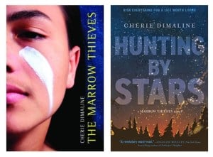 "The Marrow Thieves" and "Hunting by Stars" by Cherie Dimaline. (Image: Dcb, and Abrams Books.)