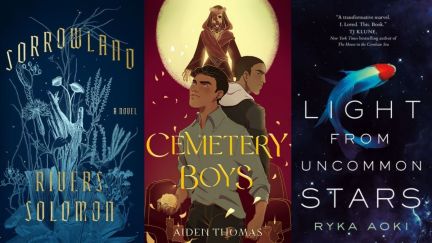 Three of the seven plus books featuring SFF books by Trans authors. (Image: MCD, Swoon Reads, and Tordotcom.)