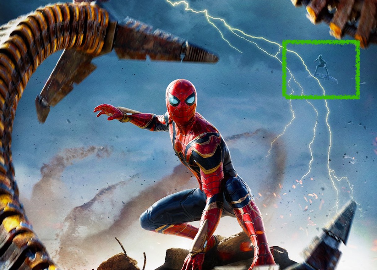 A green box surrounds the presence of Green Goblin on the new Spider-Man: No Way Home poster