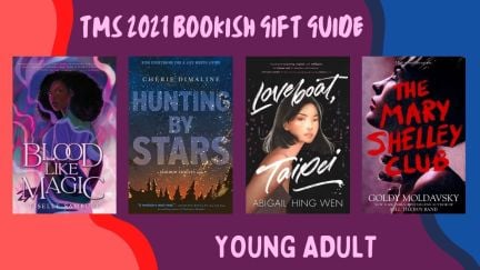 Four books featured on the 2021 TMS Bookish Gift Guide for young adults. (Image: Margaret K. McElderry Books, Abrams Books, Harperteen, and Henry Holt & Company.)