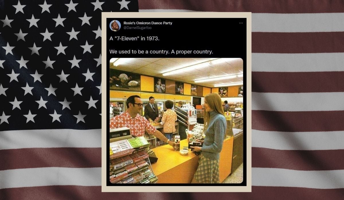 "We used to be a country. A proper country." - tweet over an American flag. Image: Screencap.