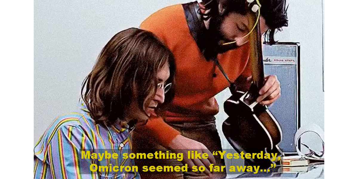 John Lennon and Paul McCartney writing a Omicron meme