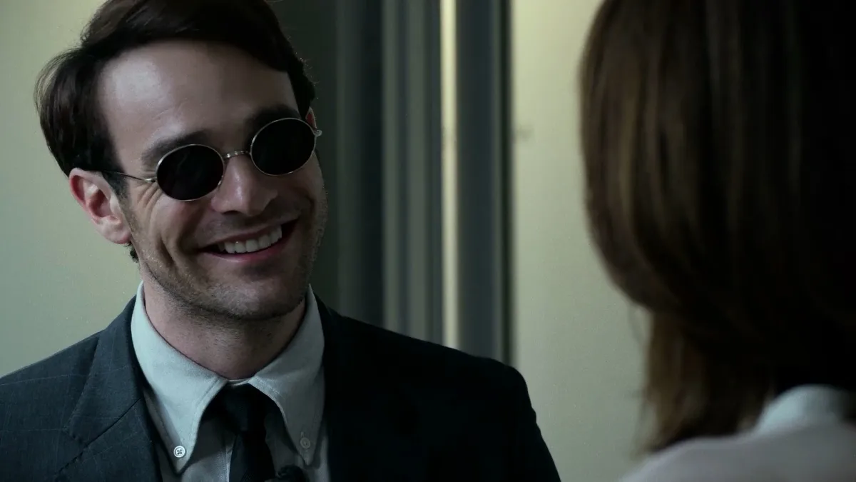 Charlie Cox smiling one of the rare moments in daredevil