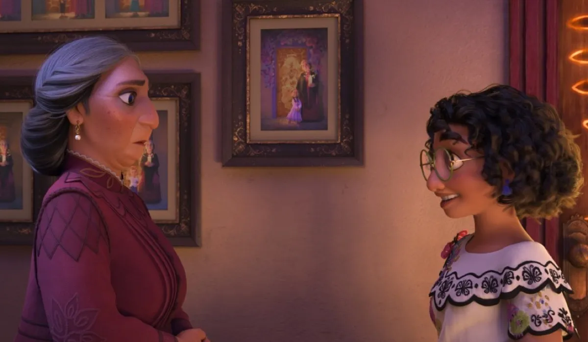 Abuela and Mirabel in Disney's Encanto.