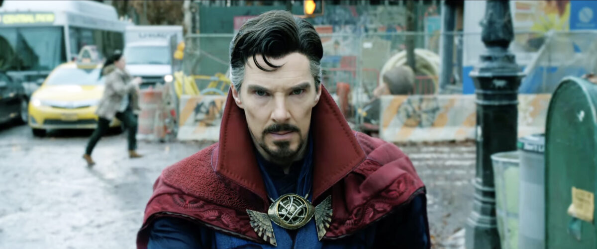 Benedict Cumberbatch as Stephen Strange looking serious in the Multiverse of Madness trailer
