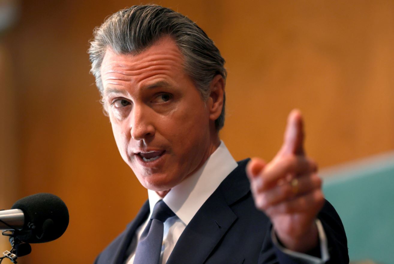 California Gov. Gavin Newsom speaks to union workers and volunteers on election day at the IBEW Local 6 union hall on September 14, 2021 in San Francisco, California. 