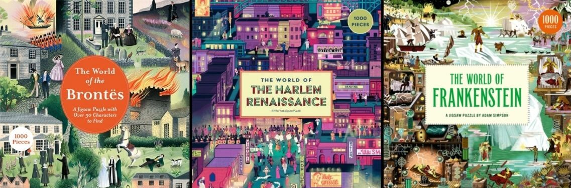 Bronte, Harlem Renaissance, and Frankenstien jigsaw puzzles. Image: Laurence King