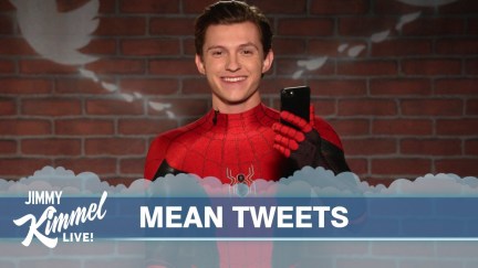 Tom Holland reading Mean Tweets dressed up like Spider-Man