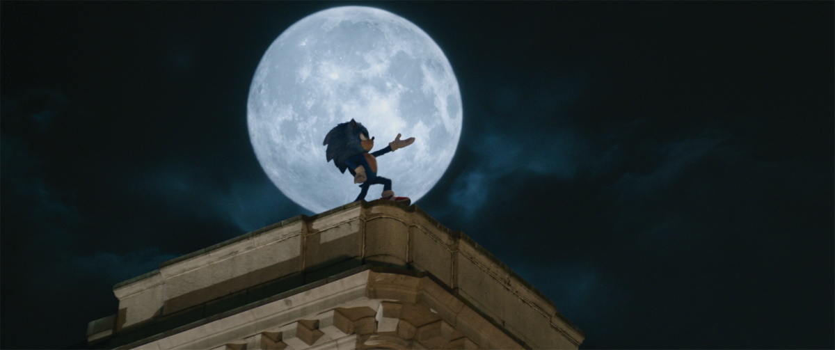Sonic on a rooftop in the moonlight