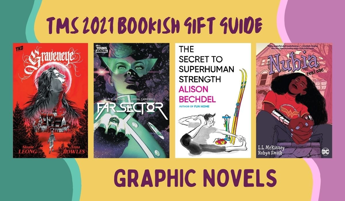 Four books featured on the 2021 TMS Bookish Gift Guide of graphic novels. (Image: TKO Studios, Mariner Books,and DC)