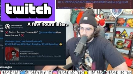 Last VOD of Hasan talking on stream before he got banned in Dec. 2021. (Image: Twitch.tv and screencap HasanAbi.) https://youtu.be/UOHYlh6PPVM