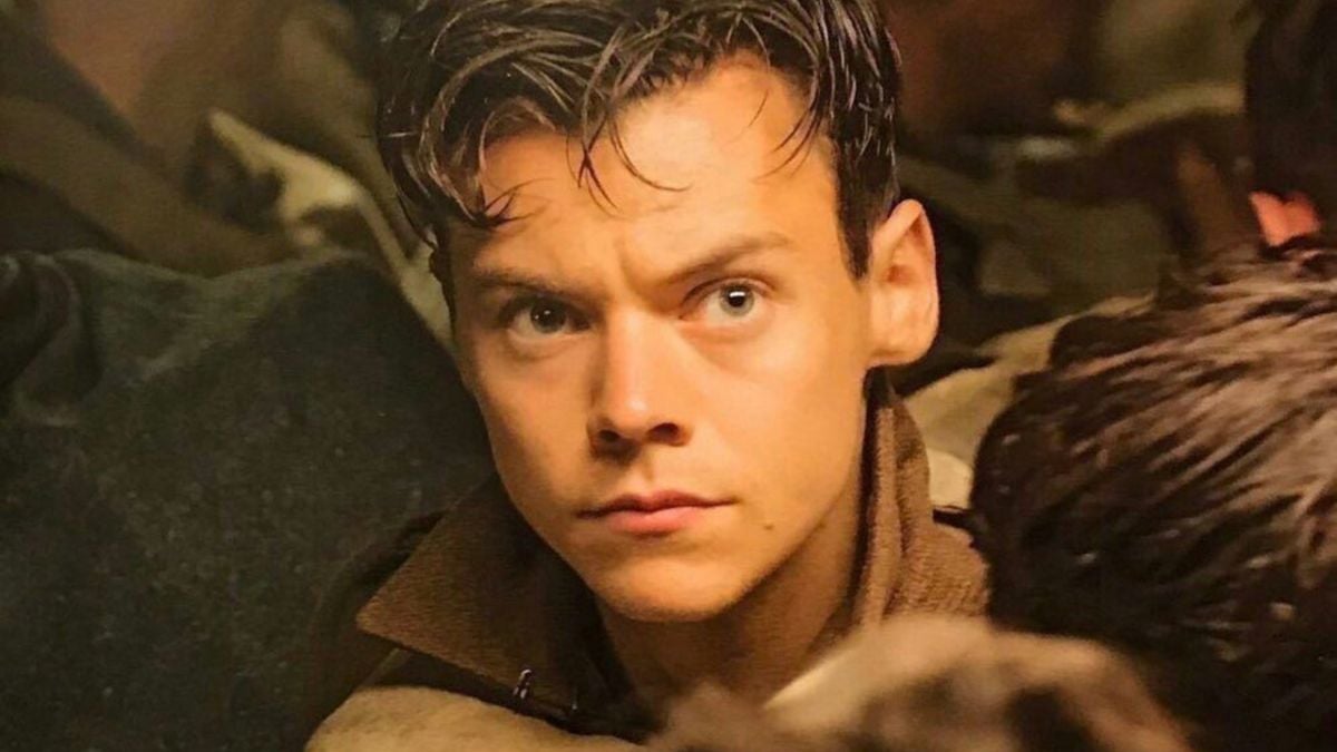 Harry Styles looking shocked in Dunkirk