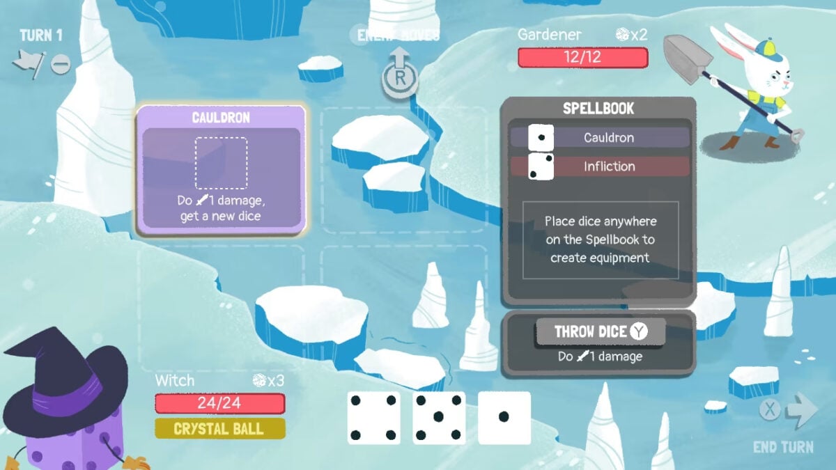 The player does battle in Dicey Dungeons.