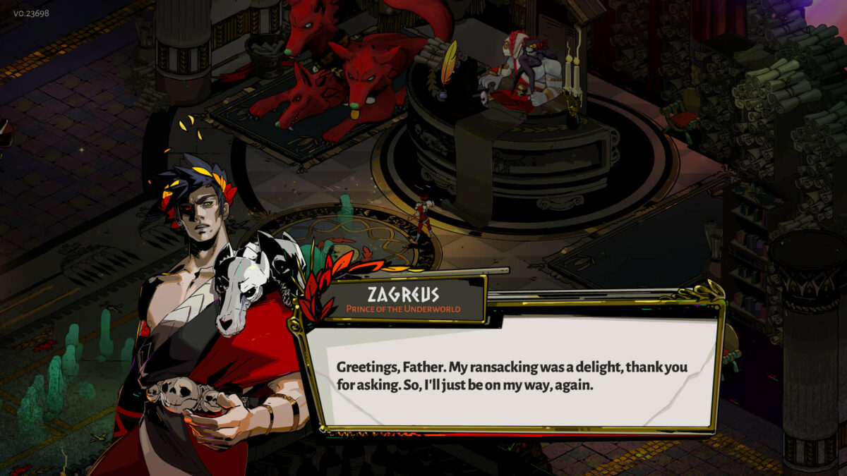 Zagreus speaks to Hades in Supergiant Games' Hades