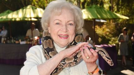 Betty White with big snake. (Image: Greater Los Angeles Zoo Association.)