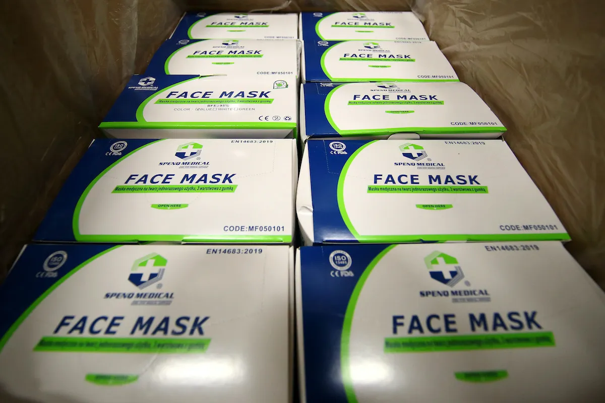 General view of some boxes of Disposable Medical Face Masks