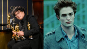 Bong Joon-Ho with all his Oscars and Robert Pattinson as Edward Cullen