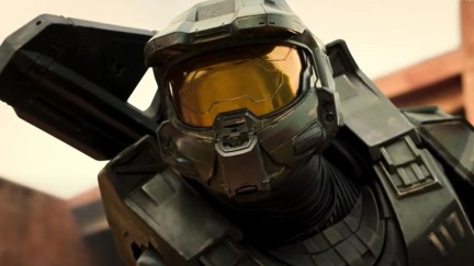 a close up of Master Chief in Paramount+'s Halo series