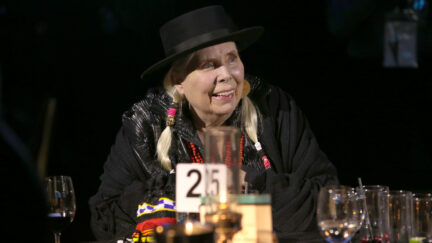 Joni Mitchell at a press conference