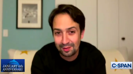 Lin-Manuel Miranda speaks on a Zoom call for the January 6 remembrance event.