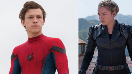 tom holland as peter parker and florence pugh as yelena belova standing