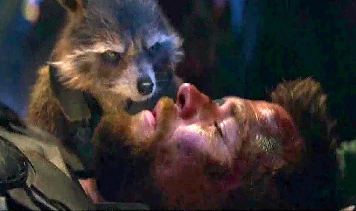 Rocket peering over Thor in Avengers: Infinity War.