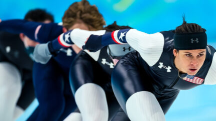 Team USA completes its first laps around the Olympic Oval. Image via Team USA.