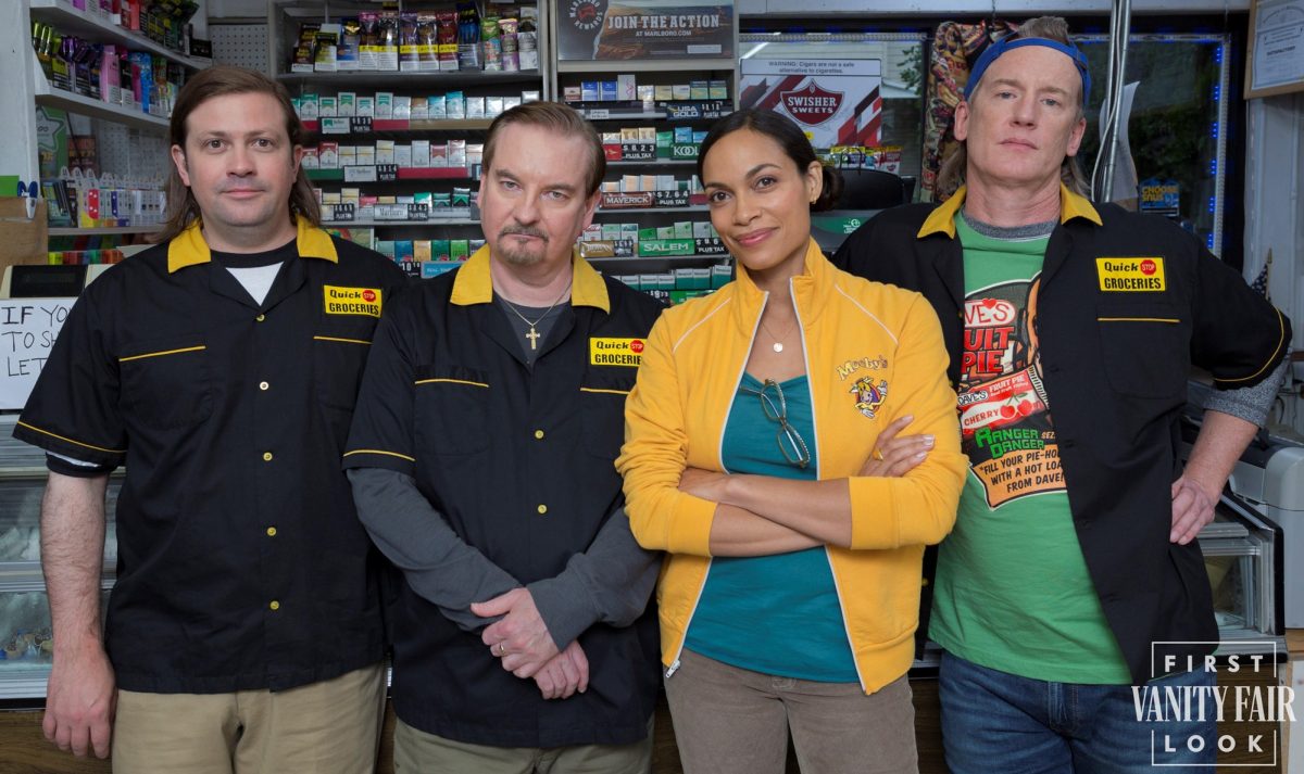 Promo image for Vanity Fair's first look at Clerks 3, starring the previous and usual crew.