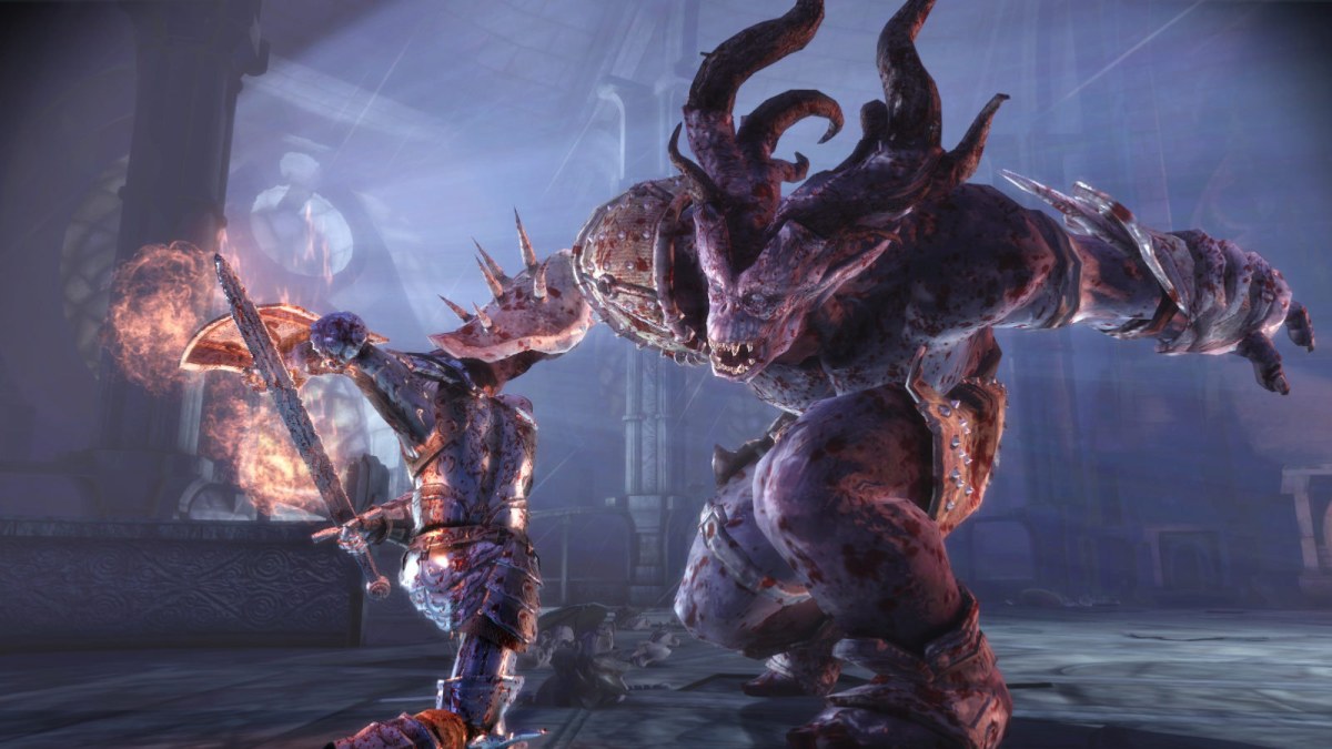Alistair fighting an ogre in 'Dragon Age Origins'
