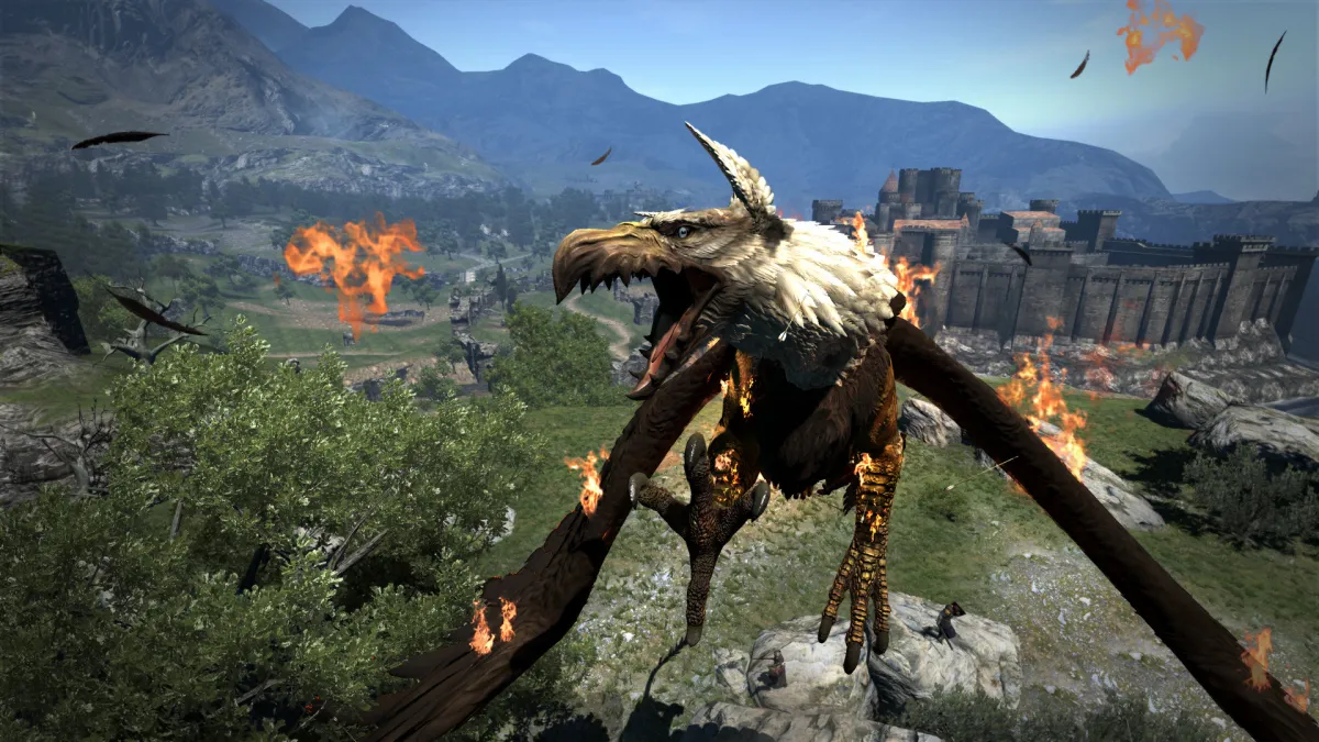 The Arisen fights a griffin while riding it in 'Dragon's Dogma'