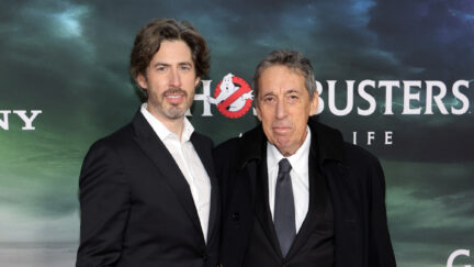 Ivan and Jason Reitman at the premiere of Ghostbusters: Afterlife