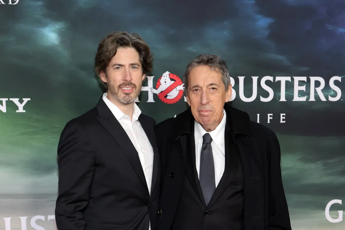 Ivan and Jason Reitman at the premiere of Ghostbusters: Afterlife