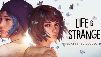 Official release banner for Life is Strange Remastered Collection, Max and Chloe back to back