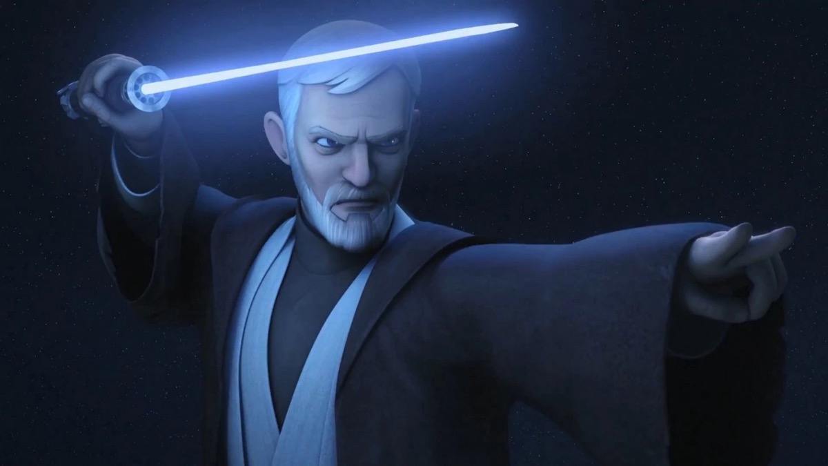 Obi-Wan Kenobi in a fighting stance in Star Wars Rebels.