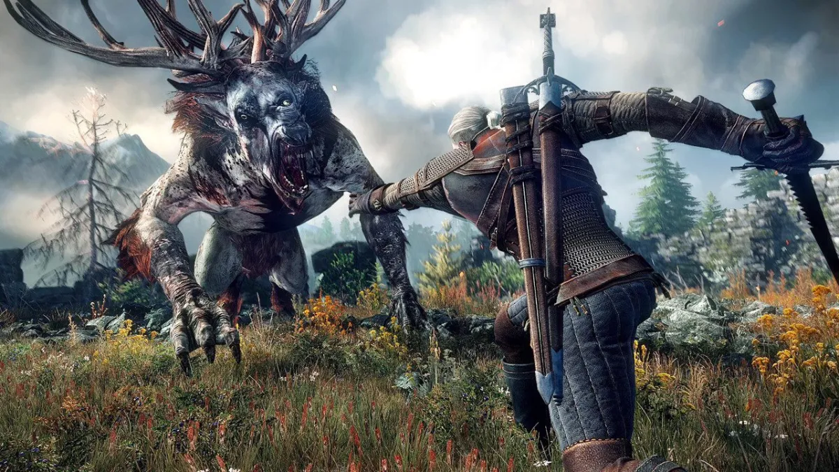 Geralt approaching a monster in 'The Witcher 3'