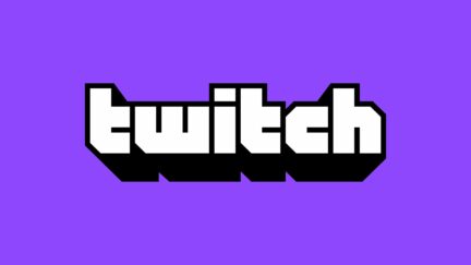 The word Twitch on a purple background.