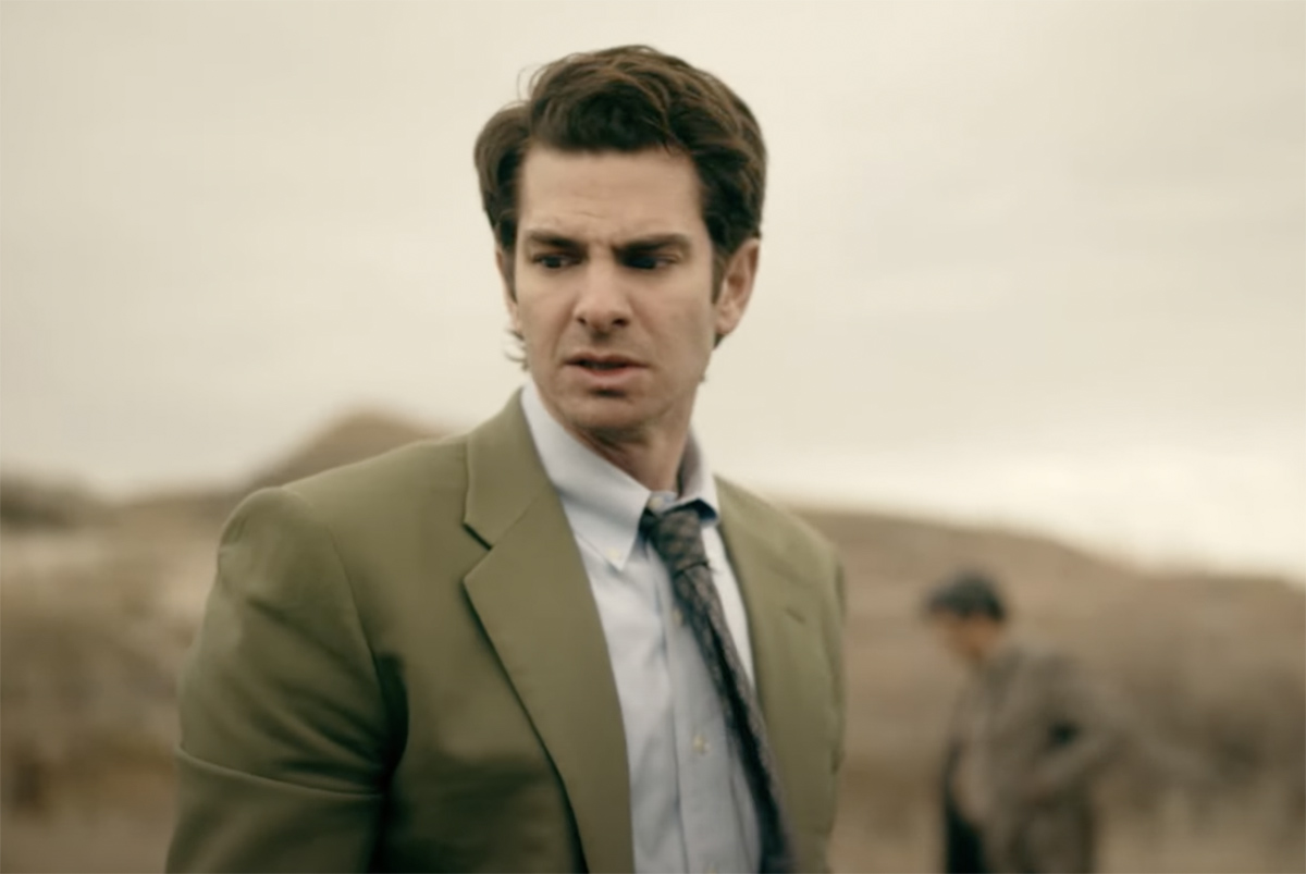 Andrew Garfield looking upset as Detective Pyre in Under the Banner of Heaven