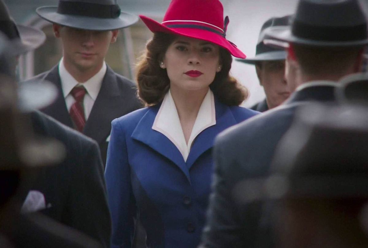 Agent Peggy Carter wears a red hat in Agent Carter