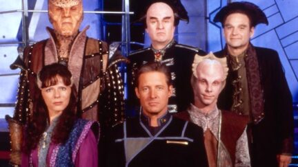 The cast of the original Babylon 5 series in a promotional photo