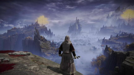 The Tarnished looks over Limgrave Vista in Elden Ring.