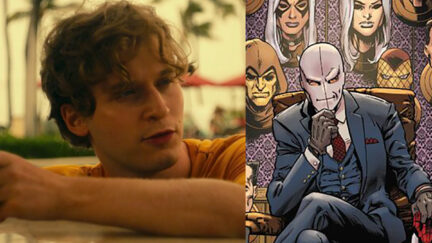 Fred Heching in the pool in White Lotus and a picture of Chameleon