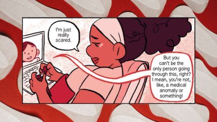 Two girls talking about cramps via webcam. From the graphic novel 