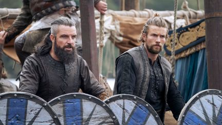Prince Harald and his brother hold shields in Vikings: Valhalla.