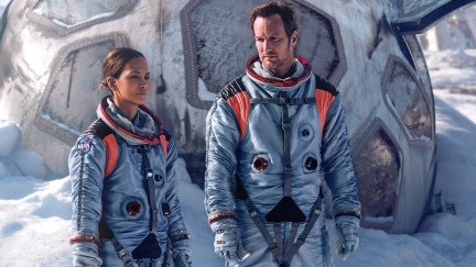 Halle Berry and Patrick Wilson looking sad before going into the moon in Moonfall