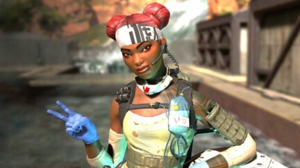 Lifelinein Apex Legends holding peace sign. (Image: Respawn Entertainment.)