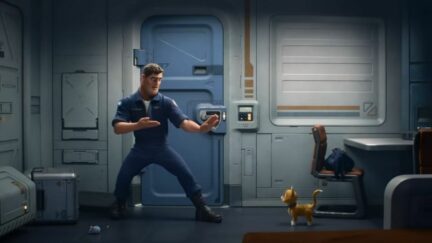 Buzz Lightyear not trusting a robo cat. (Image: screencap from Pixar Trailer.) https://youtu.be/BwZs3H_UN3k