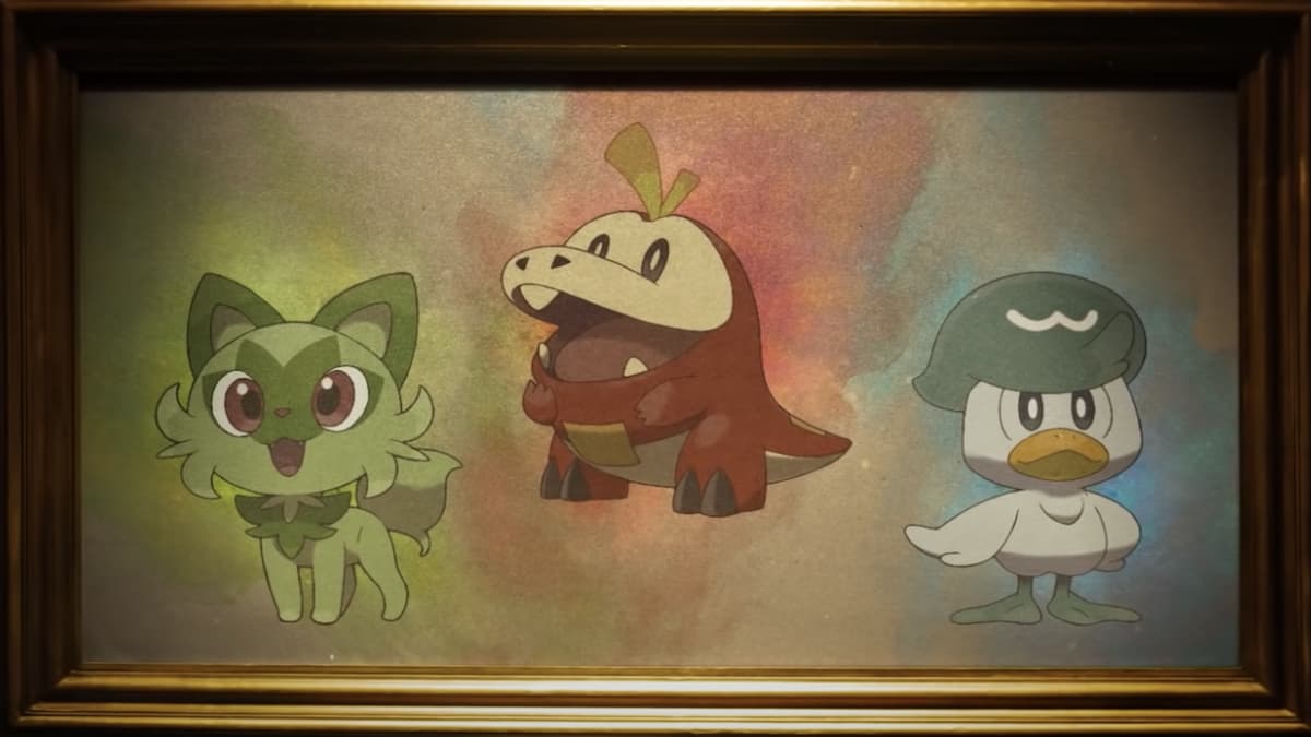 Screenshot of Pokémon starters from the Scarlet and Violet announcement trailer